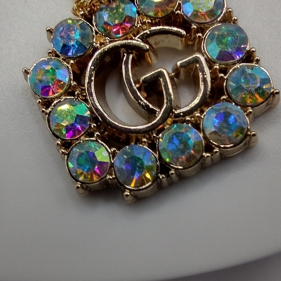 GUCCI ZIPPER PULL CHARM GOLD tone metal, AB RHINESTONES 20mm plus .925 Chain - Picture 6 of 7